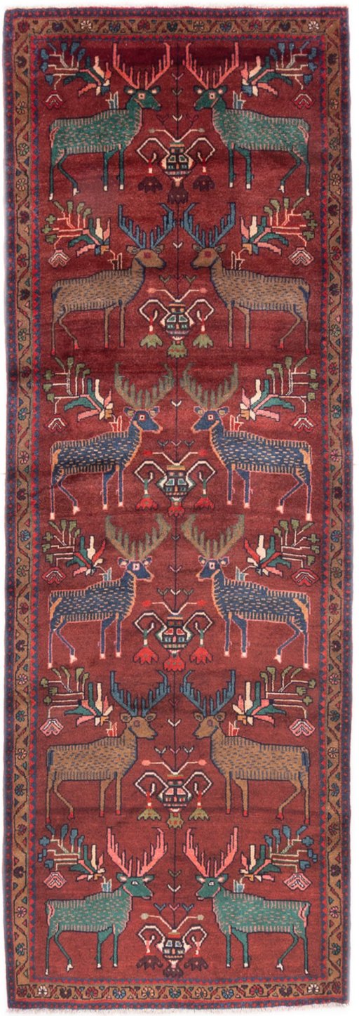 Full view of 1996s Hamedan rug from Iran / Persia, 285 × 97 cm in Red tones