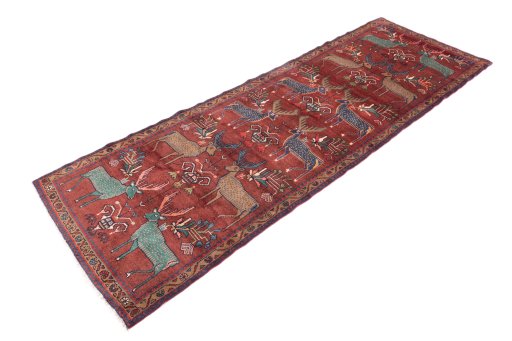 Close-up detail of 1996s Hamedan rug from Iran / Persia showing Wool weave