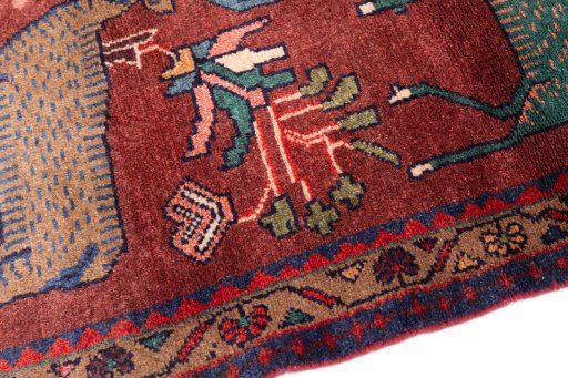 Backside of handmade 1996s Hamedan rug showing knot structure and weave density