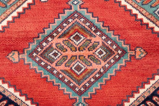 Full view of 1985s Hamedan rug from Iran / Persia, 310 × 88 cm in Red tones