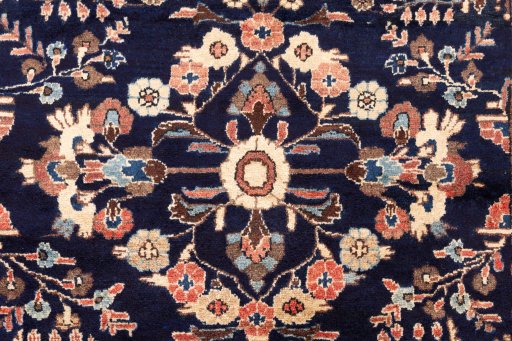 Full view of 2001s Hamedan rug from Iran / Persia, 410 × 133 cm in Dark blue tones
