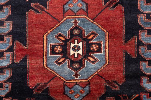Full view of 1999s Hamedan rug from Iran / Persia, 390 × 110 cm in Dark blue tones