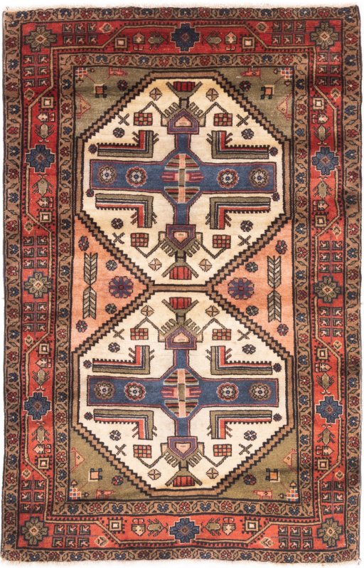 Full view of 1995s Hamedan rug from Iran / Persia, 155 × 98 cm in Multi Color tones
