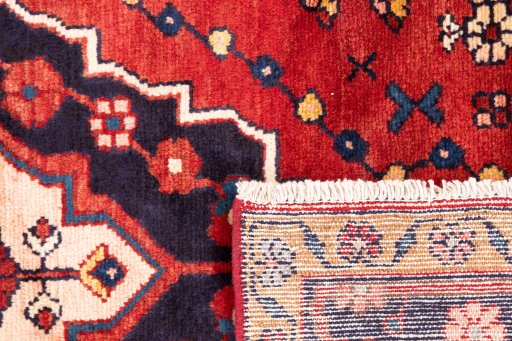 Close-up detail of 1970s Hamedan rug from Iran / Persia showing Wool weave