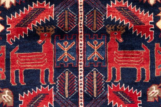 Full view of 1970s Hamedan rug from Iran / Persia, 300 × 103 cm in Dark blue tones