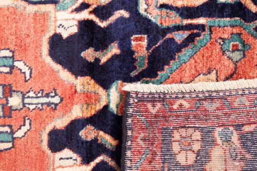 Close-up detail of 1980s Hamedan rug from Iran / Persia showing Wool weave
