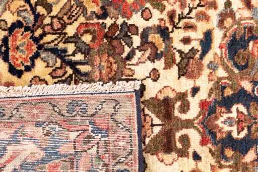 Close-up detail of 1975s Hamedan rug from Iran / Persia showing Wool weave