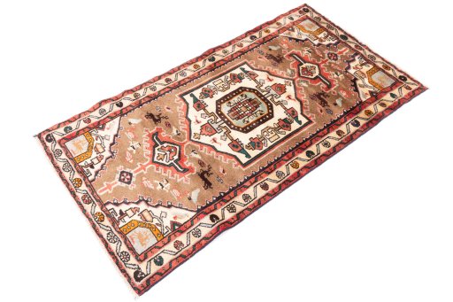 Close-up detail of 1970s Hamedan rug from Iran / Persia showing Wool weave