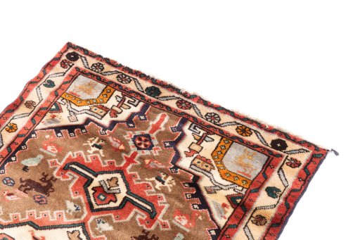 Surface texture of 1970s Hamedan rug with natural Wool and intricate pattern