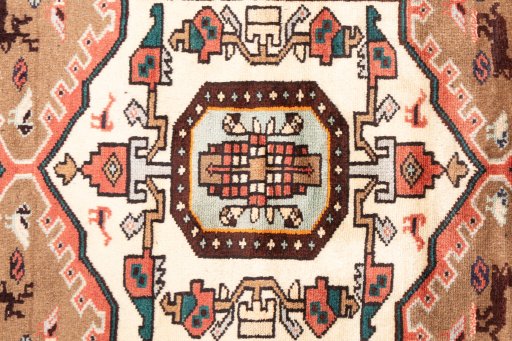 Full view of 1970s Hamedan rug from Iran / Persia, 143 × 78 cm in Brown tones