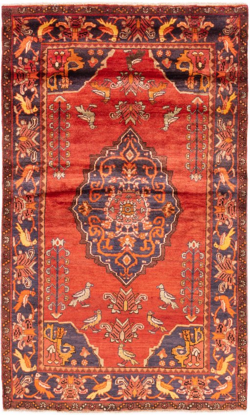 Full view of 1995s Hamedan rug from Iran / Persia, 258 × 155 cm in Red tones