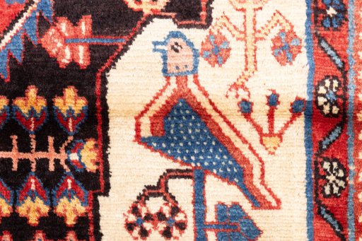Close-up detail of 1997s Hamedan rug from Iran / Persia showing Wool weave