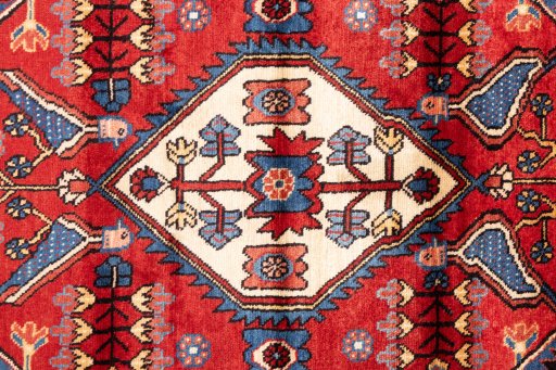 Full view of 1997s Hamedan rug from Iran / Persia, 330 × 150 cm in Dark blue tones