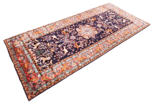 Close-up detail of 1998s Hamedan rug from Iran / Persia showing Wool weave
