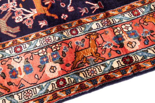 Backside of handmade 1998s Hamedan rug showing knot structure and weave density