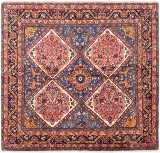 Full view of 1975s Hamedan rug from Iran / Persia, 190 × 205 cm in Dark blue tones