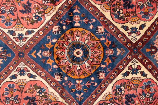 Full view of 1975s Hamedan rug from Iran / Persia, 190 × 205 cm in Dark blue tones