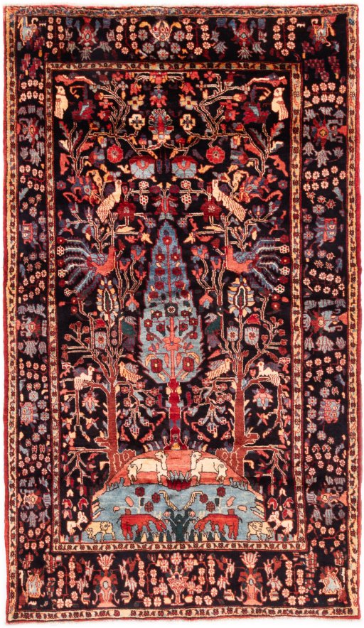 Full view of 1998s Hamedan rug from Iran / Persia, 253 × 143 cm in Dark blue tones