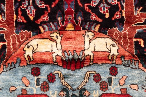 Full view of 1998s Hamedan rug from Iran / Persia, 253 × 143 cm in Dark blue tones