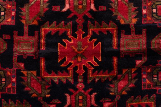 Full view of 1975s Hamedan rug from Iran / Persia, 207 × 134 cm in Multi Color tones