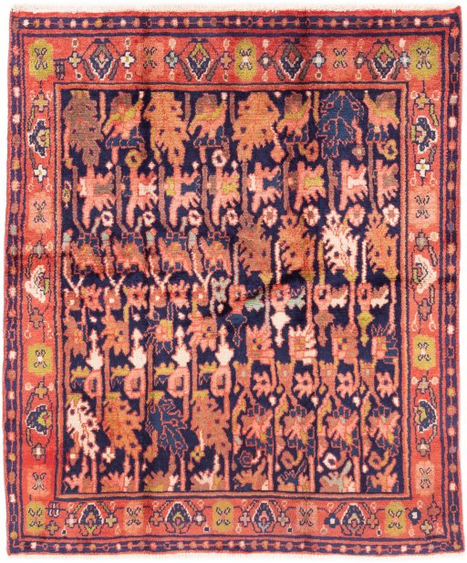 Full view of 1997s Hamedan rug from Iran / Persia, 148 × 125 cm in Multi Color tones