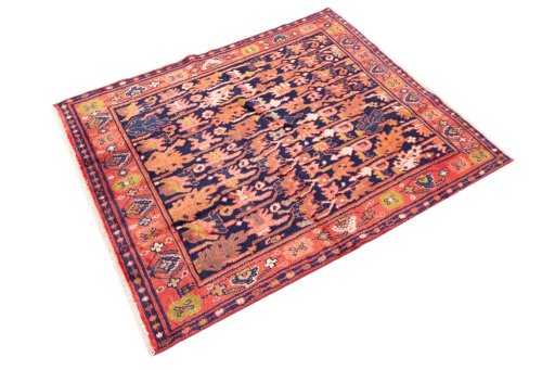 Corner detail of 1997s Hamedan rug showing border pattern and Wool pile