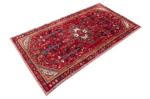 Close-up detail of 1982s Hamedan rug from Iran / Persia showing Wool weave