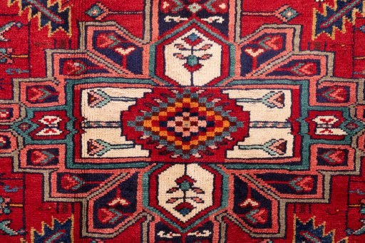 Full view of 1982s Hamedan rug from Iran / Persia, 260 × 140 cm in Red tones