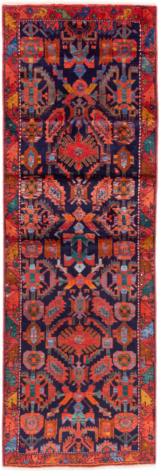 Full view of 1999s Hamedan rug from Iran / Persia, 307 × 100 cm in Multi Color tones