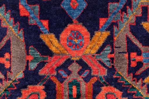 Full view of 1999s Hamedan rug from Iran / Persia, 307 × 100 cm in Multi Color tones