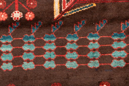 Close-up detail of 1975s Hamedan rug from Iran / Persia showing Wool weave
