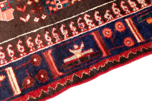 Backside of handmade 1975s Hamedan rug showing knot structure and weave density