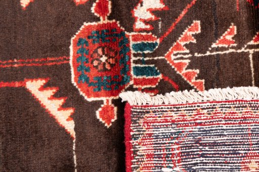 Close-up detail of 1975s Hamedan rug from Iran / Persia showing Wool weave