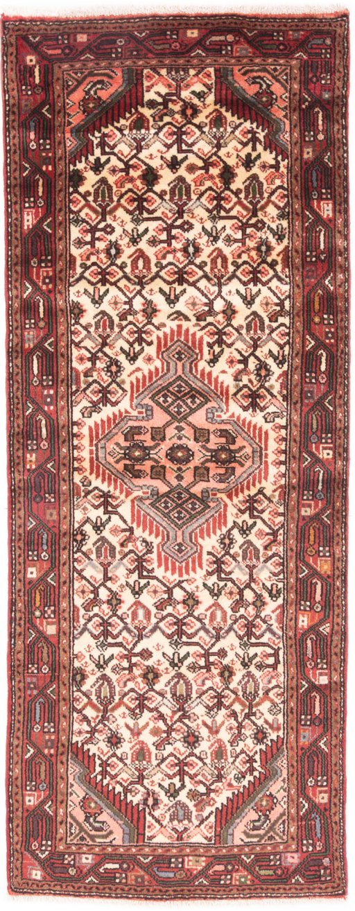 Full view of 2000s Hamedan rug from Iran / Persia, 182 × 70 cm in Cream tones