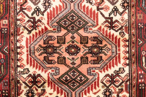 Full view of 2000s Hamedan rug from Iran / Persia, 182 × 70 cm in Cream tones