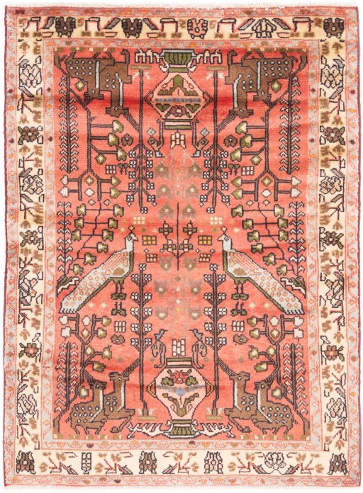 Full view of 1976s Hamedan rug from Iran / Persia, 130 × 93 cm in Terracotta tones