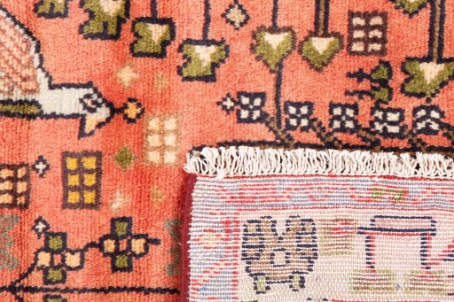 Close-up detail of 1976s Hamedan rug from Iran / Persia showing Wool weave