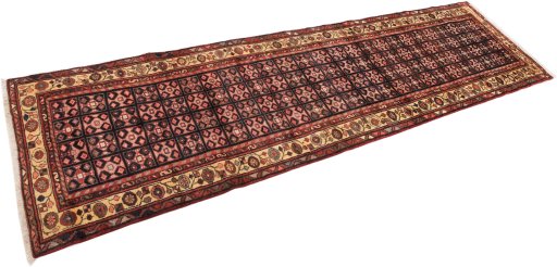 Close-up detail of 1990s Hamedan rug from Iran / Persia showing Wool weave