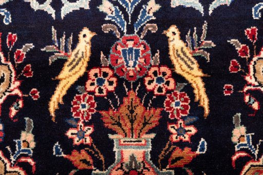 Close-up detail of 1984s Hamedan rug from Iran / Persia showing Wool weave