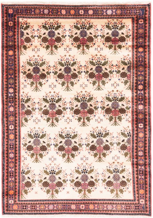 Full view of 2002s Hamedan rug from Iran / Persia, 144 × 105 cm in Cream tones