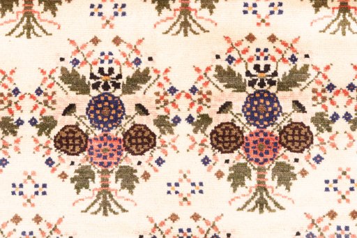 Full view of 2002s Hamedan rug from Iran / Persia, 144 × 105 cm in Cream tones