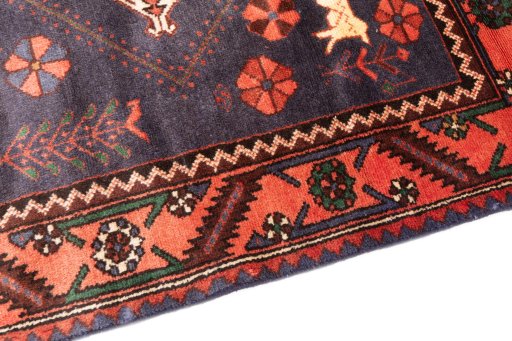 Backside of handmade 1971s Hamedan rug showing knot structure and weave density