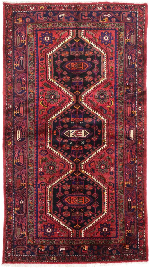 Full view of New Hamedan rug from Iran / Persia, 230 × 127 cm in Multi Color tones
