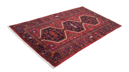 Corner detail of New Hamedan rug showing border pattern and Wool pile