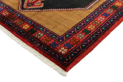 Backside of handmade New Hamedan rug showing knot structure and weave density