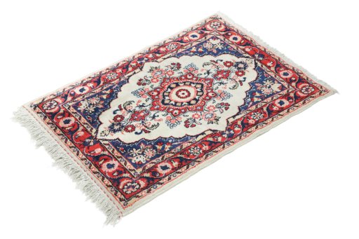 Corner detail of 1990s Hamedan rug showing border pattern and Wool pile