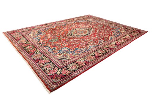 Close-up detail of 2002s Hamedan rug from Iran / Persia showing Wool weave