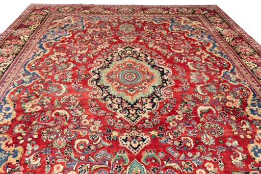 Full view of 2002s Hamedan rug from Iran / Persia, 440 × 315 cm in Red tones