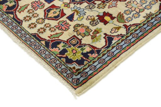 Backside of handmade 1990s Hamedan rug showing knot structure and weave density