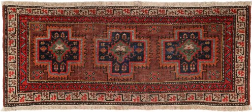 Full view of 1900s Heriz rug from Iran / Persia, 89 × 38 cm in Brown tones